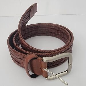 Italy Braided Leather Silver Buckle Belt, Brown  Size 38/95